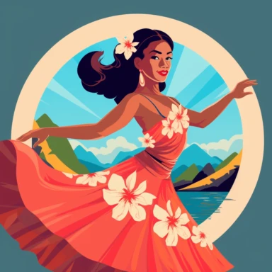 Design a clipart showcasing traditional hula dancer in their vibrant costume, capturing the grace and beauty of this iconic Hawaiian dance form.