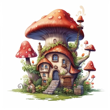 beautiful cute and happy fantasy fairy house in nature clipart