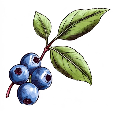 single blueberry clipart illustration, white background,