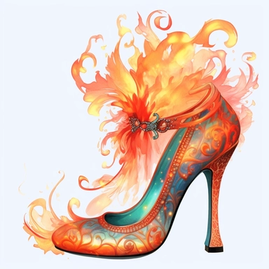 watercolor fire faire long shoes, flame around, detailed, hd, clipart
