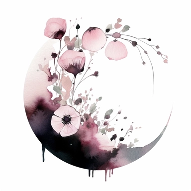 half a circle, minimal, pale pink watercolor flowers, wedding invite, clipart, white background, half circle
