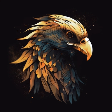 vector art, logo design, Golden Eagle drawing,Golden Eagle clipart, transparent background, 4k quality, flawless drawing , Alebrije, abstract, Illustrators, by Sabbas Apterus