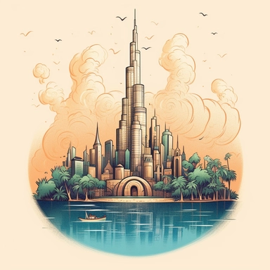 Burj Khalifa in Dubai, detailed cottagecore illustration, whimsical, clipart