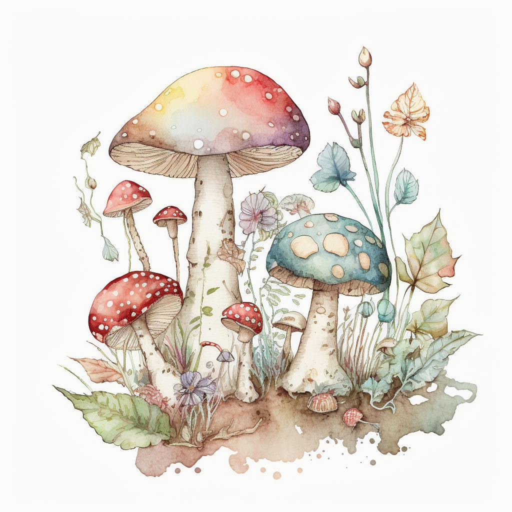 fairy tale, mushrooms and toadstools patch, Watercolour, Mystical ...