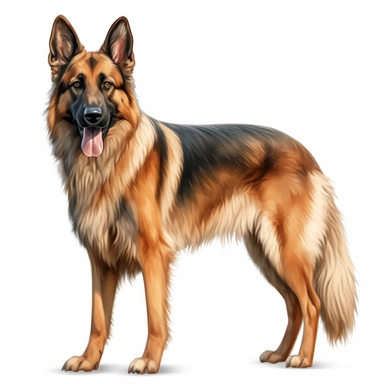 sable german shepherd digital painting and drawing, clipart, full body, hyper - realistic animal illustration, childlike, free brushwork, white background