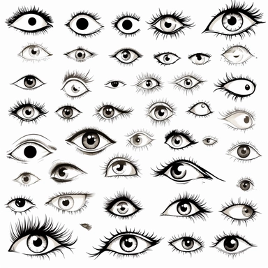 clipart graphic, cartoon eyes, black vector print, white transparent background