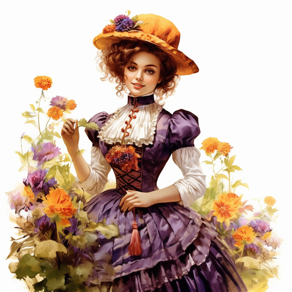 Fairytale Style beautiful realistic victorian styled dressed girl in ...