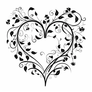 black flourish and swirls vector art with small hearts isolated on a white background, clipart