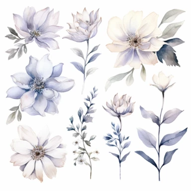 Watercolor Floral Clipart, White Flower Clipart, Neutral Floral Clipart, White Flower, White single flower, Wedding Clipart, light lilac Floral