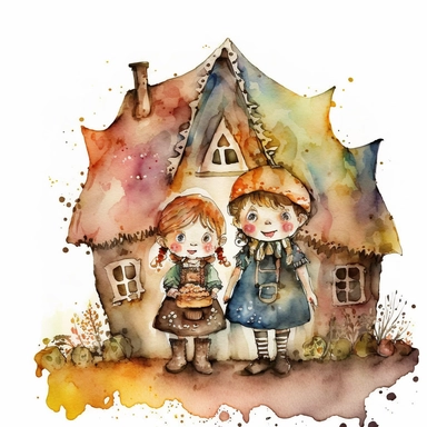 Watercolor Hansel and Gretel,halloween ,Clipart, colorful, white background