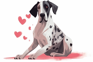 Cute Great Danes dog in Valentine’s Day theme clipart, cartoon, white background,