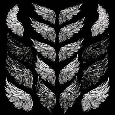 sketch clipart of cute angelic wings, hd, white on black background, spaced out,--ar 3:2