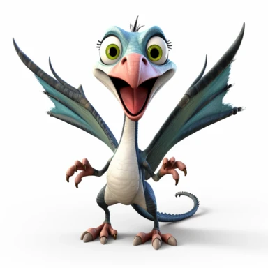 clipart, cartoon Quetzalcoatlus, in the style of imax, playful and lighthearted compositions, childlike innocence and charm, uhd image, realistic and hyper-detailed renderings, movie still, utilizes, white background