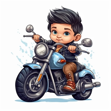 clipart of cute and cool baby boy on a harley davidson multicolor white background