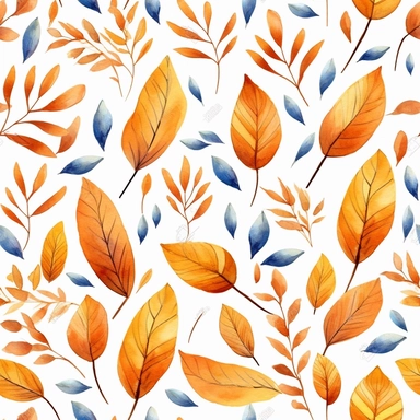 autumn leaves pattern watercolor floral watercolor pattern clip art free download, in the style of light indigo and brown, mosaic-like patterns, dark yellow and light brown, attention to fur and feathers texture, 3840x2160, hand-coloring, light gray and dark brown