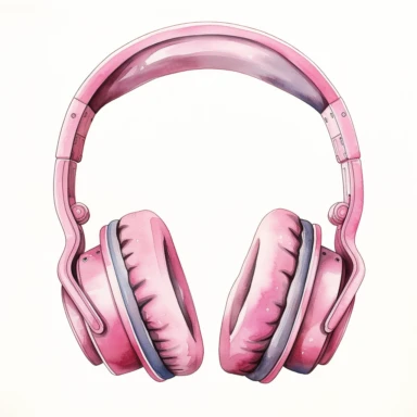 Back to school Watercolor Clipart, A Headphone, girly,pink themed , single object, highly detailed, hand drawn watercolor illustration ,png transparent background, white background for removing background - - no text shadow font watermark