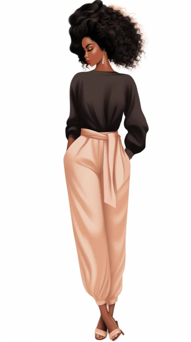 Faceless clipart, Boss girl clipart, Fashion illustration, African American clipart, Look Clipart, Fashion clipart, Black woman clipart, peach toned, royal, cartoon, painting