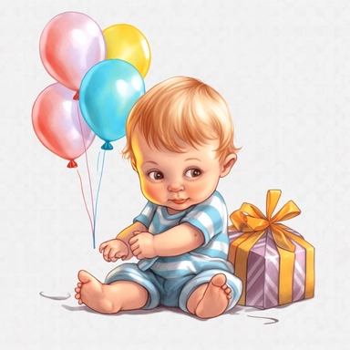 cute one year old baby first birthday clipart, single clipart, high resolution, vibrant colors, 8k