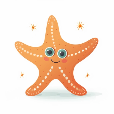 simple clipart, a starfish, isolated white background, cute and simple illustration, with basic shapes and few details, for kids aged between 4 and 8 years