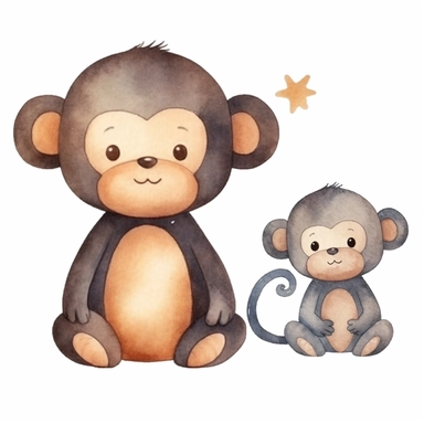 Cute monkey watercolor clipart two-dimensional neutral colors for kids simple drawn childish cute illustration,