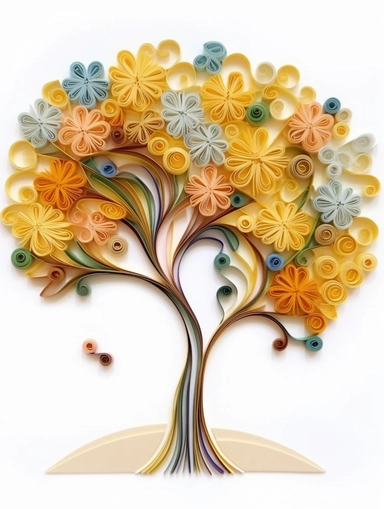 africa accacia tree art of quilling clipart, gold and glory pastel mute soft colors, illustration, white solid background,