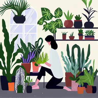 Gardening at home with woman and plants | Free Vector Vectors set, BLACK AND WHITE, clipart graphics,