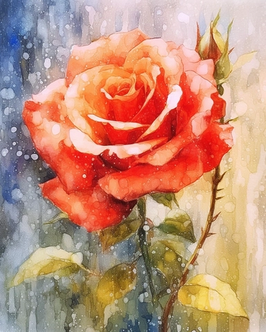 rice paper background. A stunning watercolor impressionist painting of big red rosewhite clipart depicting it in full form. The painting is rendered in HDR, DTM, full HD, and 8K resolution, with ultra-detailed brushwork that captures every nuance and detail of the subject. The painting is created by master artists such as Artgerm, Yoshitaka Amano, or Stefan Gesell, who are known for their realism and superb skills in professional color grading. The colors are vibrant and dynamic, with soft shado