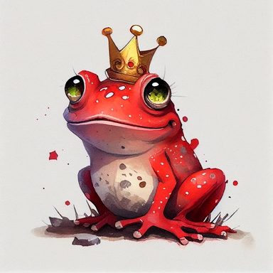 funny red rubby with diamond crown shine color, magic frog lady with funny dots, cartoon style, white background, black outside lines, designs, white background, watercolor pencil drawing, small details, digital art, clipart, super acurate, –testp, pixar,