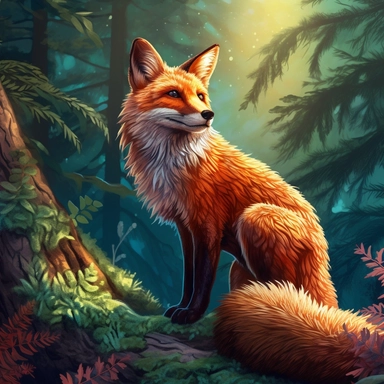 Curious Red Fox, clip art, curious red fox in a lush forest setting, vibrant red fur, fluffy tail, and intelligent eyes filled with curiosity, capture the intricate details of the fox's fur, including the variations in color and texture, surround the fox with dappled sunlight filtering through the trees, lush greenery, and perhaps a hint of autumn leaves, 8k, solid background