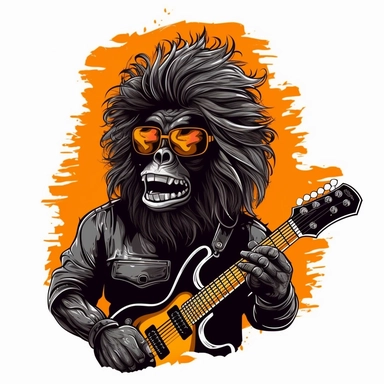 A gorilla rocking out on an electric guitar, with a wild hairstyle and cool shades clipart