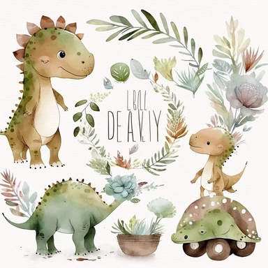 Watercolor dinosaurs clipart neutral baby boy clip art dino nursery deco no text