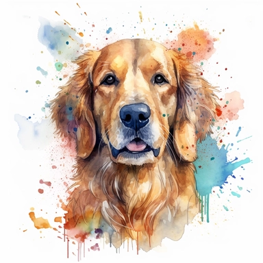 watercolor of a birthday golden retriever isolated on a white background, detailed ,realistic ,rtx on,textural richness,colorful imagery,digital illustration, clipart,