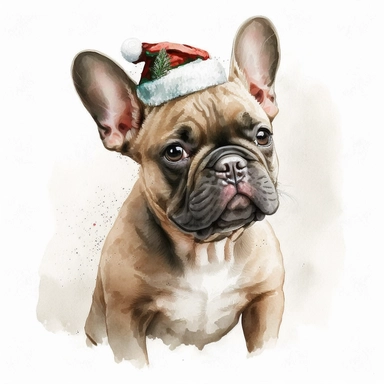 French bulldog in Christmas style, watercolor, little animals, clipart illustration,
