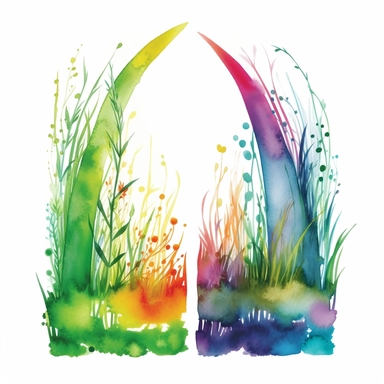 page dividers made of grass, set of two,.clipart, watercolour, white background, rainbow colours