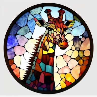 Stained Glass giraffe ornament,in the style of circular,bright dark colors,full colors,animated mosaics clipart on a white background, shutterstock contest winner, generative art, detailed painting, digital illustration, photoillustration isolated on white background, digital watercolor
