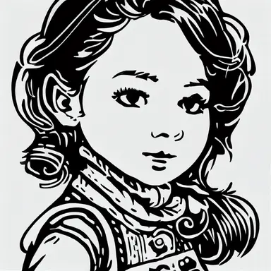 simple drawing, 1 , 1bit, 1 white steampunk little girl, 1 sticker art, 1 color by numbers, 1 coloring page for adults, 1 , printable outlined artwork, 1 coloring book page, 1, line art, 1 white backdrop, crisp lines, vector image, svg style, clipart style,