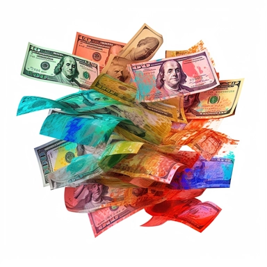 dollars, bright colour palette, clipart, isolated on white background