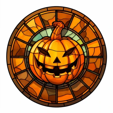 Stained Glass jack-o-lantern in the shape of a circle PNG Clipart