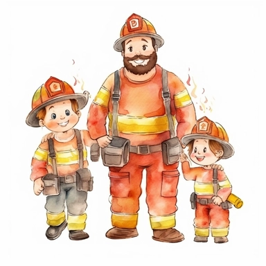 watercolour behide Firefighter Father's day cartoon style clipart variations, simple, vector, 8k