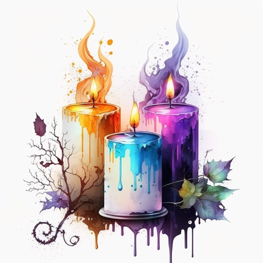 halloween candles water color and hyperrealistic. white background. no tags. CLIPART