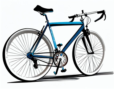 realistic style, clipart, a blue black bicycle, line only, detail, white background,