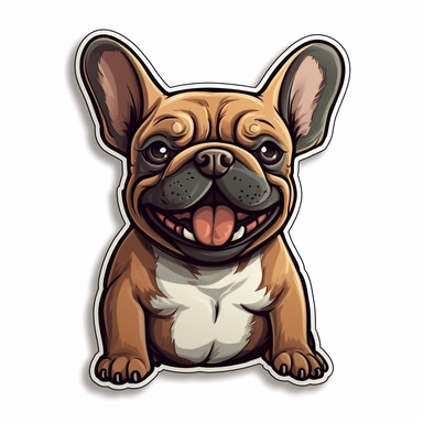 cute French Bulldog, happy and smiling, bold line, clipart, sticker, white background, no shadow, 8k detail