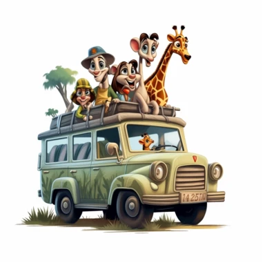 safari jeep, disney style, clipart on white background