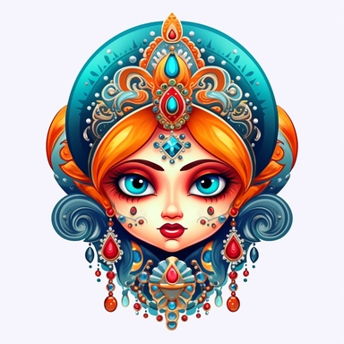 an evil woman in a russian traditional dress royaltyfree clipart, in the style of adorable toy sculptures, distinctive noses, colorful graffiti-like, babycore, elaborate, made of crystals, pattachitra