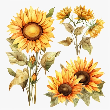 Watercolor Sunflowers, fall sunflower floral bouquets clipart