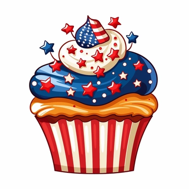 American flags cupcake clipart, sticker, white background, hd, 32k
