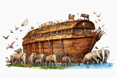 noah+ark , highly detailed, isolated on white, clipart,