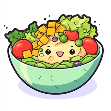 japanese salade meal, kawaii colors, clipart sticker on white background