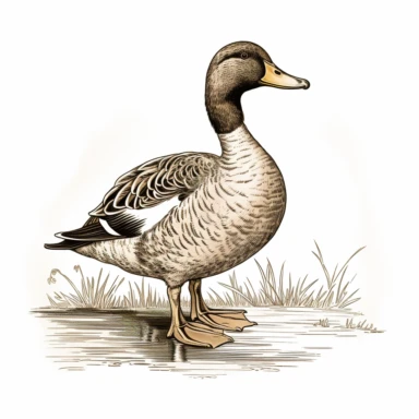 mallard duck, old school vintage illustration style, pen and ink, hand drawn, clipart, isolated on white background