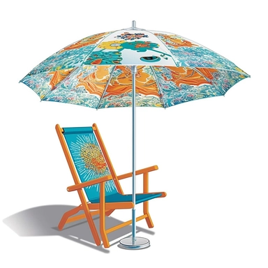Beach Umbrella, Deck chair,beach in Sublimation Clipart,hyper realistic, intricate detail, illustration style,high solution,on the white background